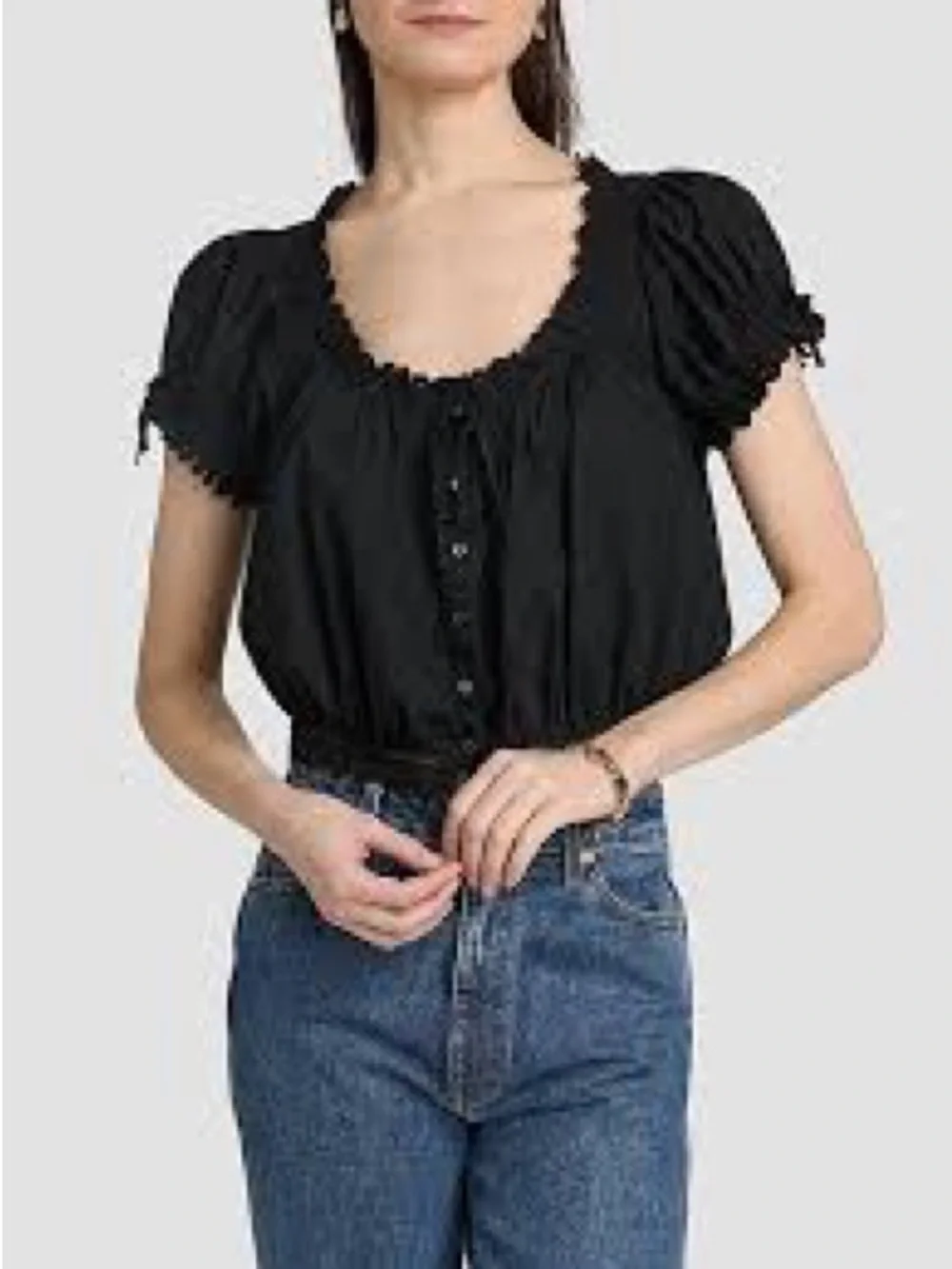 Doen Black Eyelet Peasant Blouse Nera Top